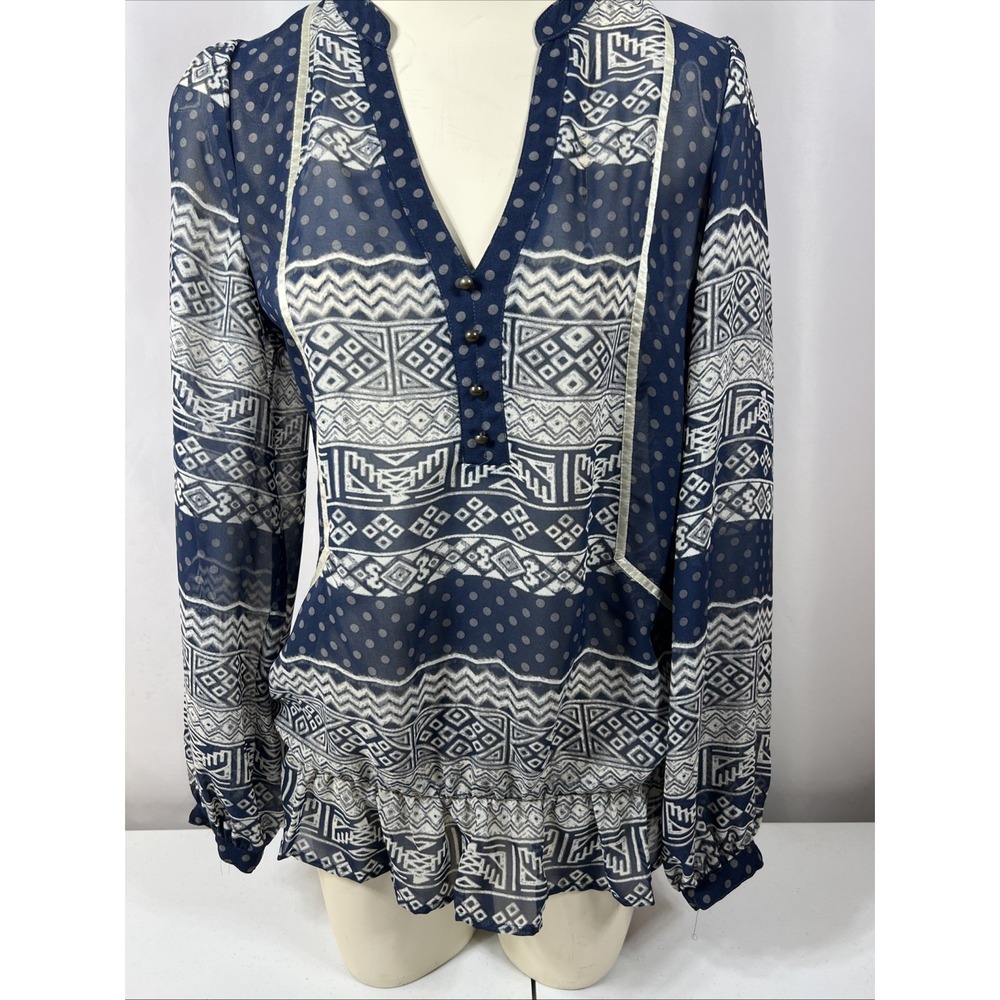 Olsenboye Blue Bohemian Hippie‎ Sheer Ruffle Blouse Blue Size Small